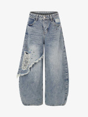 Layered Rhinestone Baggy Jeans