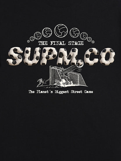 Cotton unisex solid short-sleeved T-shirt with a soccer collage logo and street football element print 