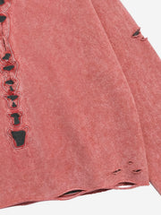 Skull Patchwork Distressed Washed Cropped Hoodie