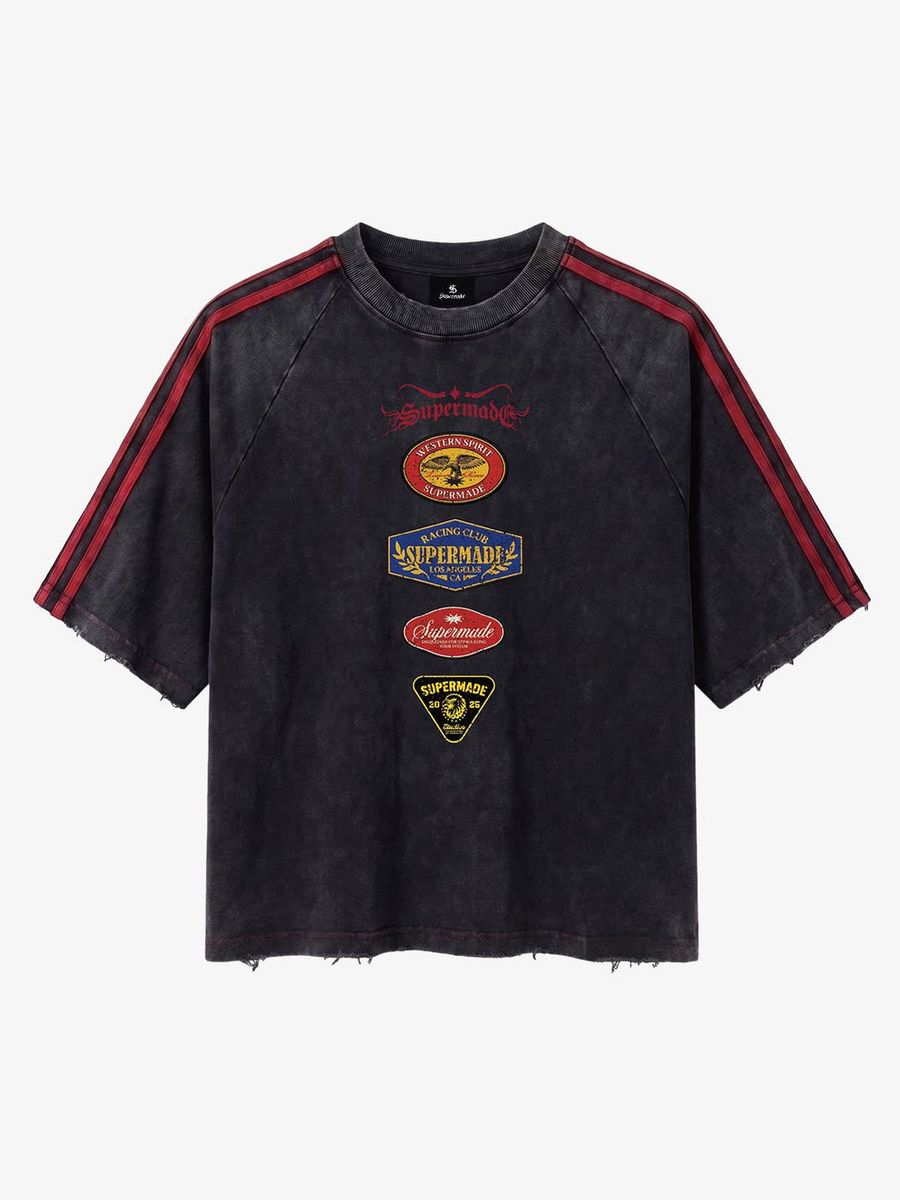 Washed Moto Graphic Distressed Raglan T-Shirt 