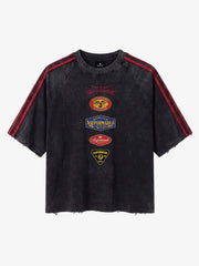 Washed Moto Graphic Distressed Raglan T-Shirt 
