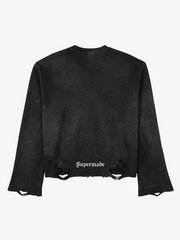 Skull Graphic Distressed Knit Sweater