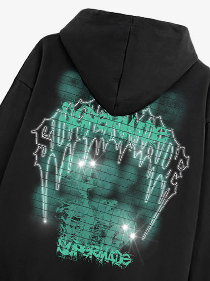 THE SUPERMADE Washed Psychedelic Graffiti Art Print Hoodie with Skull Design 