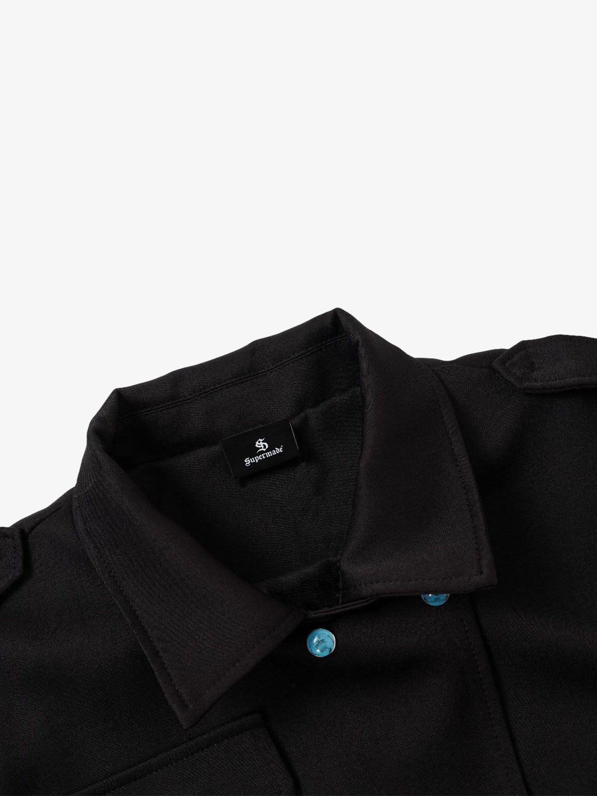 Turquoise Button Embroidered Cropped Jacket