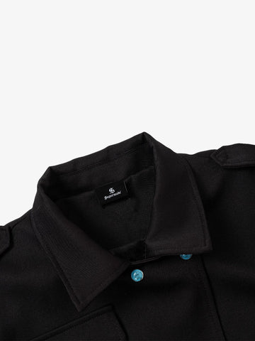 Turquoise Button Embroidered Cropped Jacket