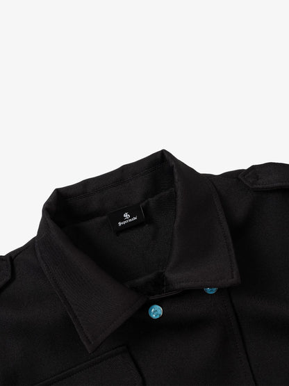 Turquoise Button Embroidered Cropped Jacket