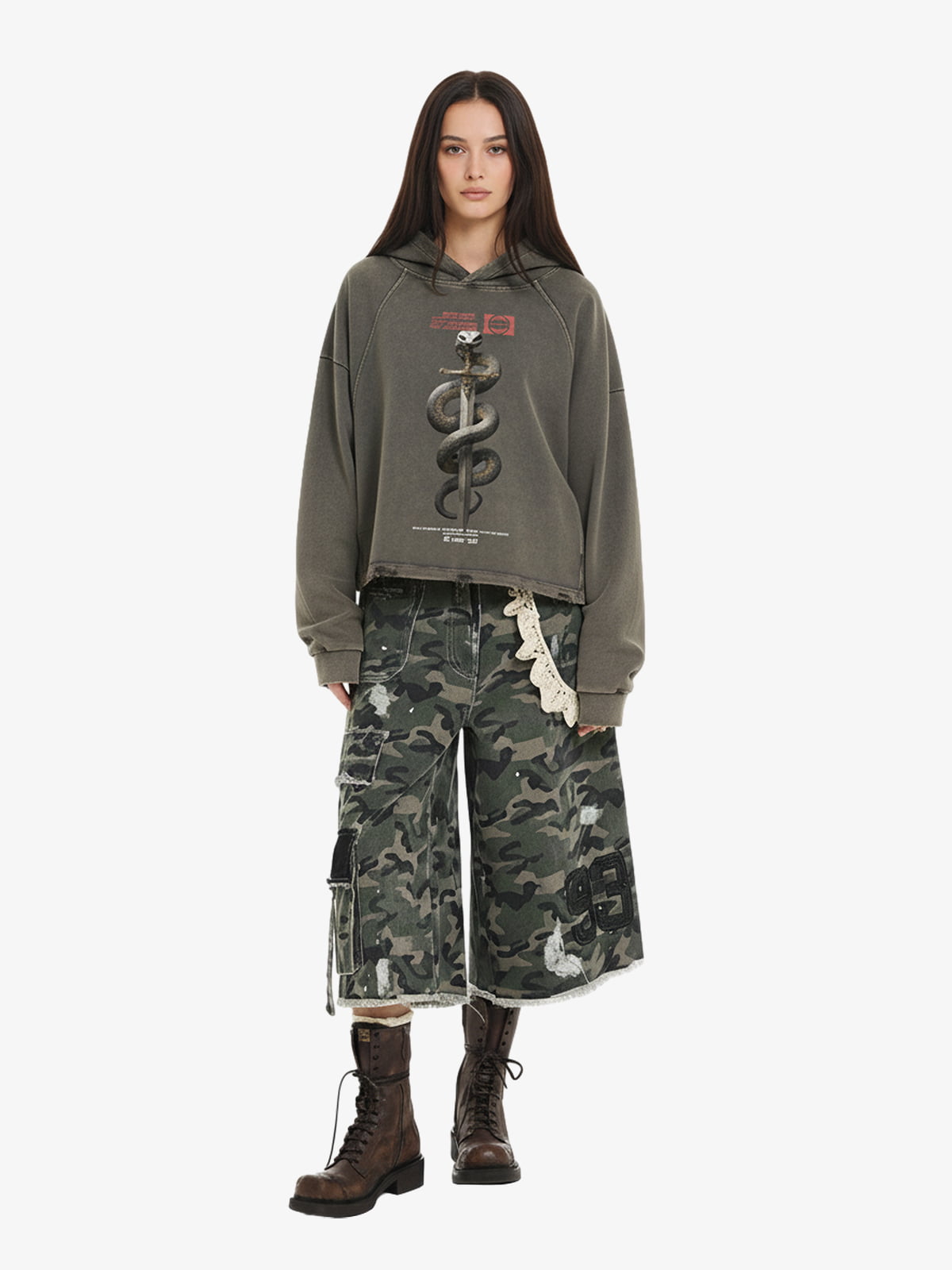 Oversized Snake Graphic Hoodie with Bold Print Design 