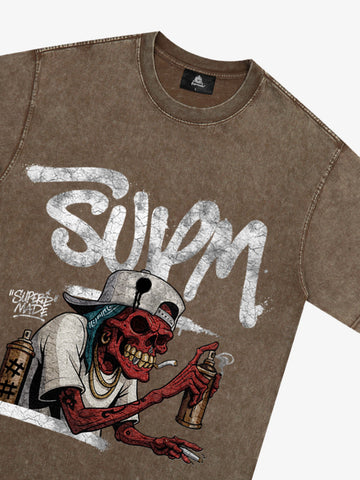 Street Trendy Skull Spray-Paint Graffiti Master T-Shirt 