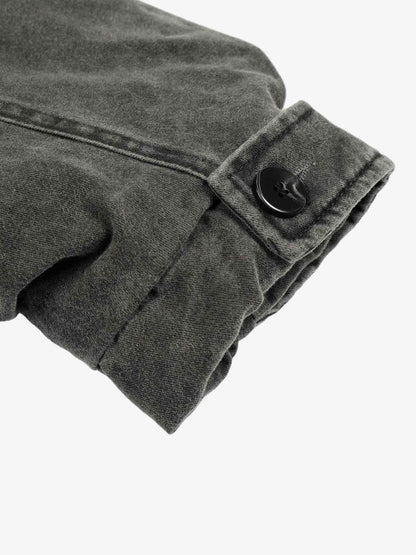 Vintage Distressed Pleated Shearling Collar Fleece Jacket 