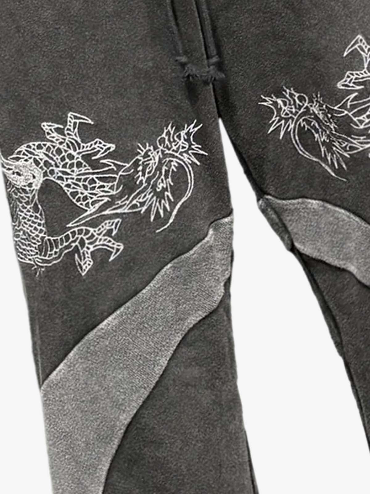 Washed Dragon Embroidered Panel Sweatpants