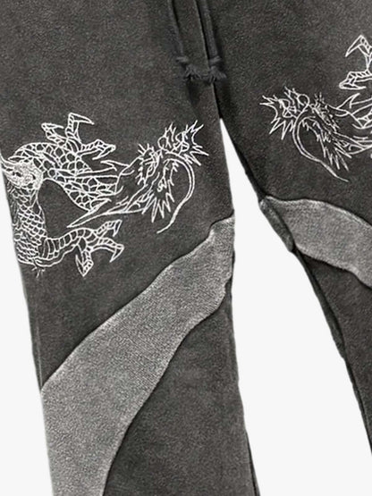 Washed Dragon Embroidered Panel Sweatpants