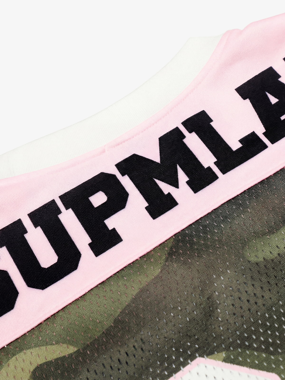 Cotton Blend Camo Print Football Jersey with Pink V-Neck and Number 18 Design 