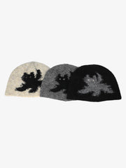 Vintage Fuzzy Cat Pattern Knit Beanie Hat 