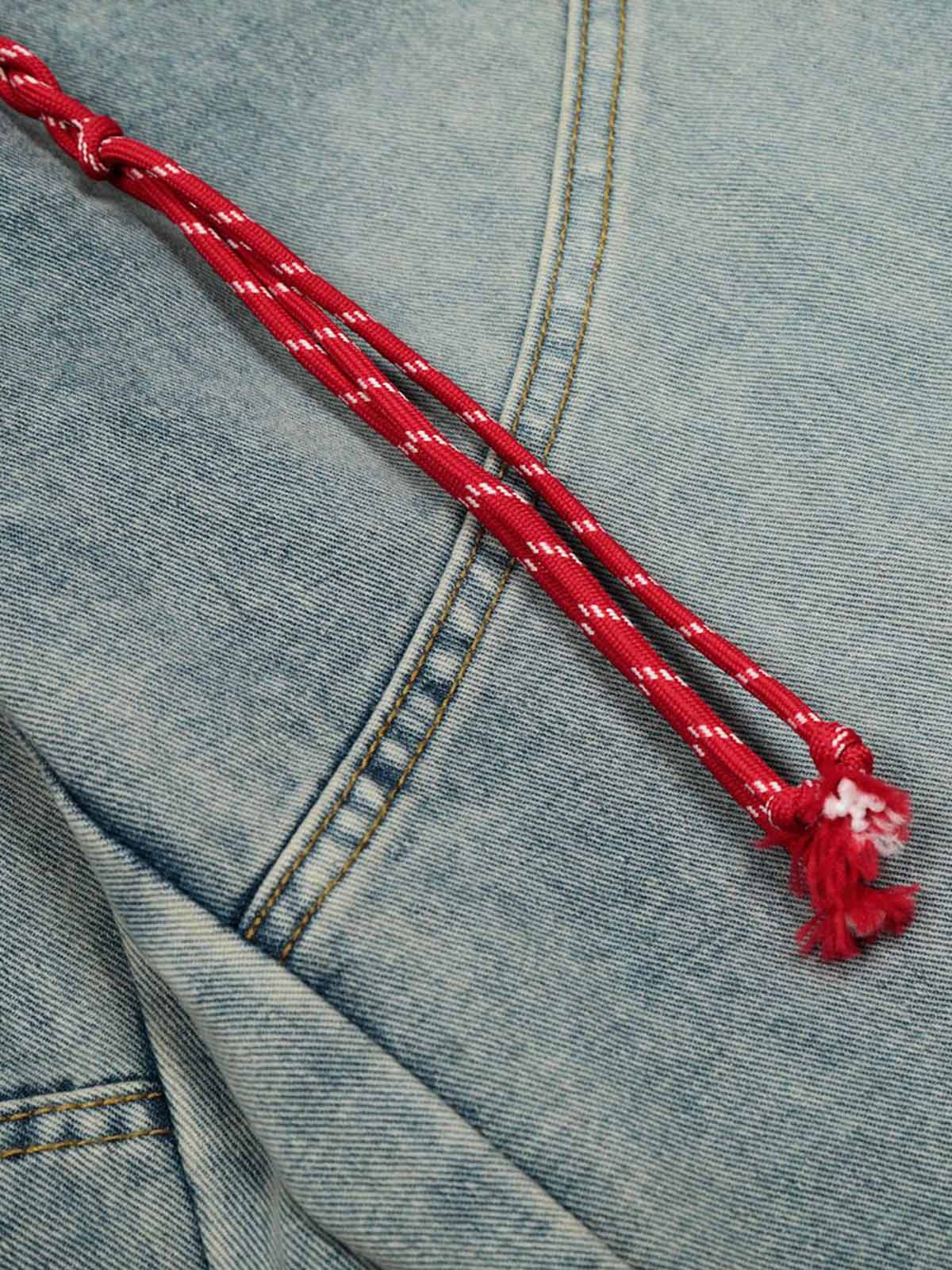 Denim Retro Belt Detail With Patchwork Barrel Jeans - 2490 