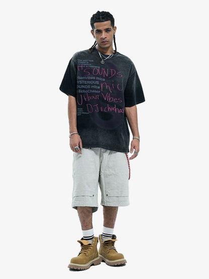 300G Cotton Spray-Marmot Distressed T-Shirt with Holes Urban Streetwear Graphic Tee 