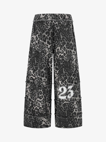 Leopard Print Cropped Pants – Wide-Leg Cotton Blend with Raw Hem