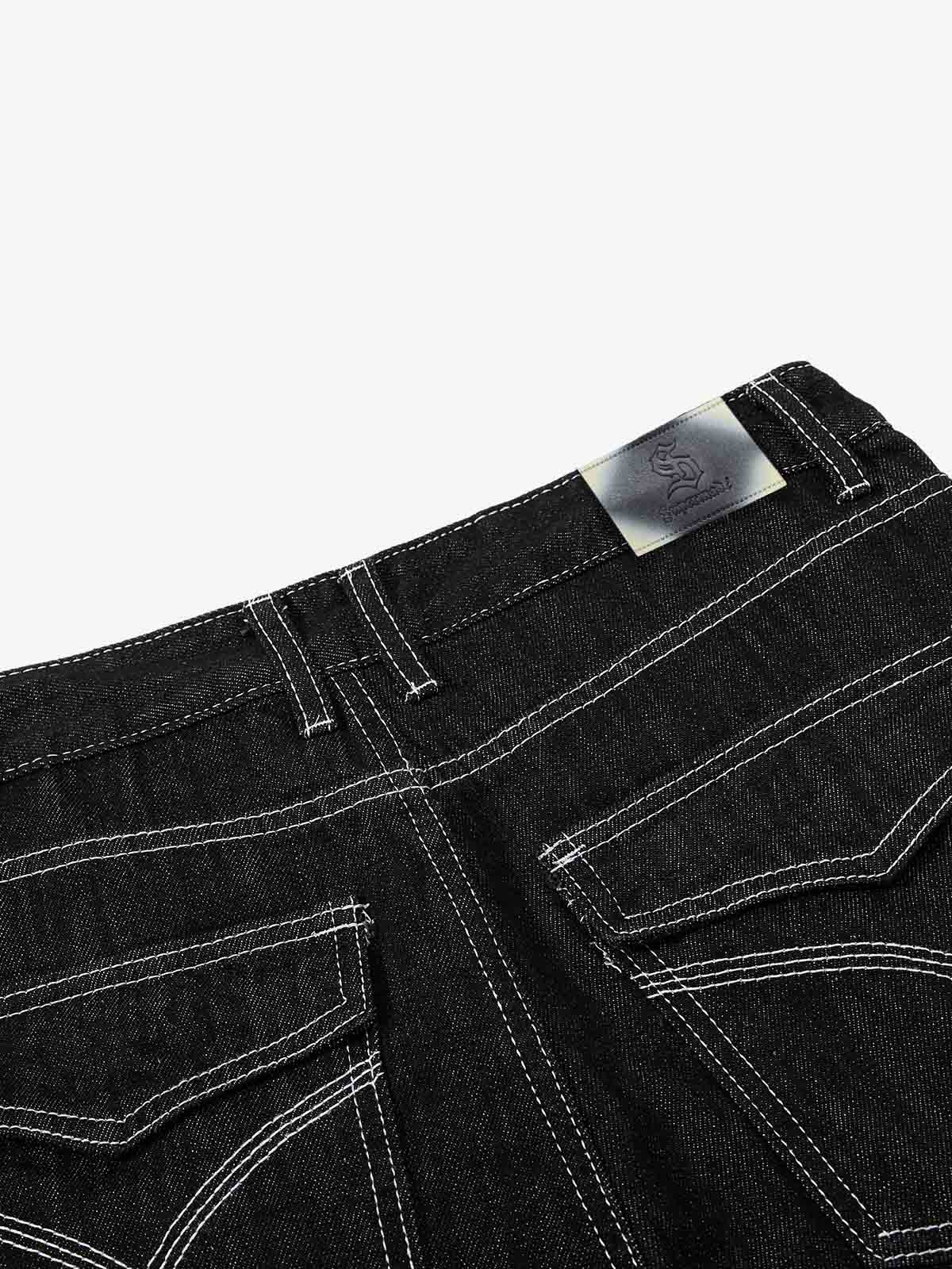 Square Studded Panelled Baggy Jeans 
