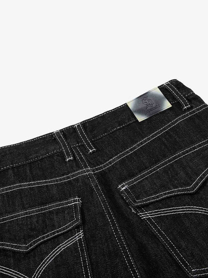 Square Studded Panelled Baggy Jeans 