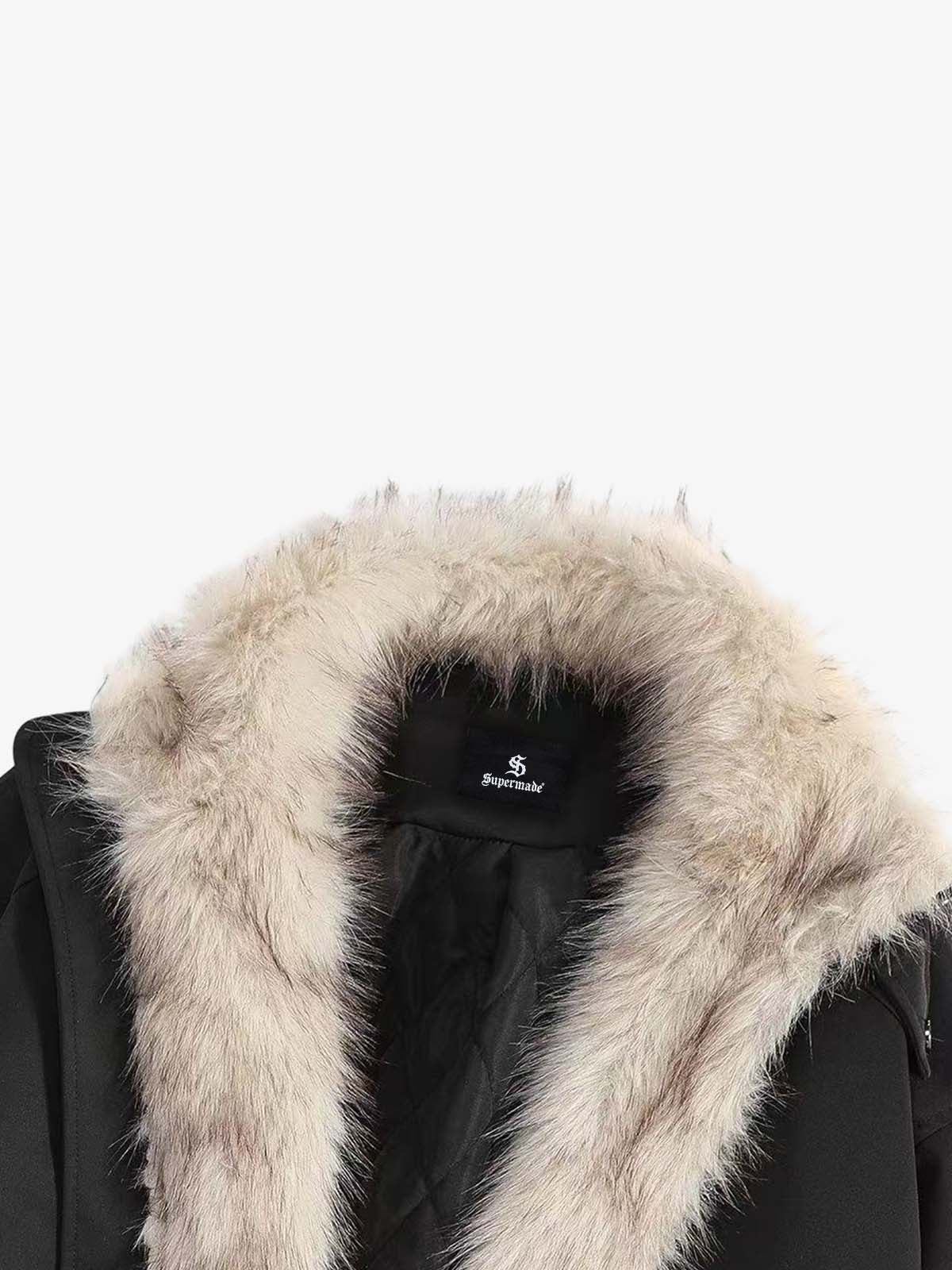 Faux-Fur Collar Zip Bomber Coat