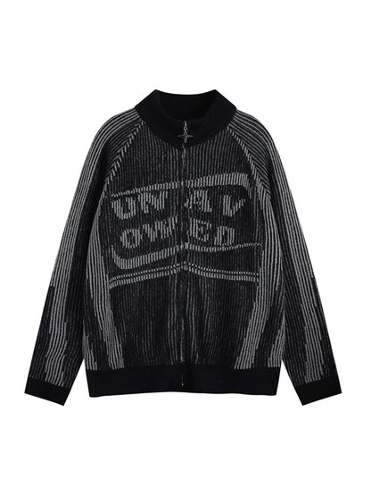 Thesupermade Stand Collar Cardigan Zip Up Sweater 