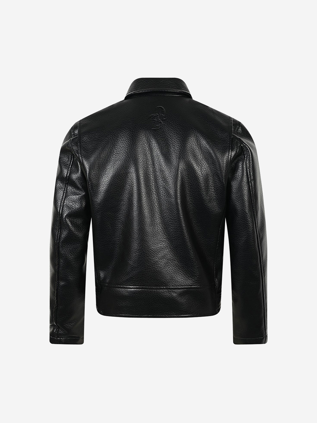 Studded-Belt Asymmetric Zip Faux Leather Biker Jacket