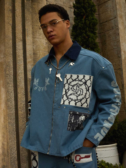 Supermade Multi-Element Appliqué Patchwork Denim Suit 