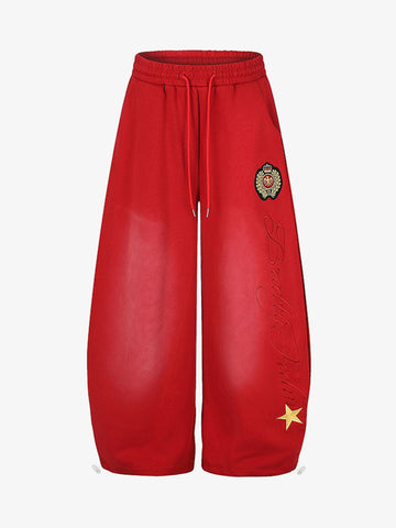 Letter Embroidered Wide-Leg Pants