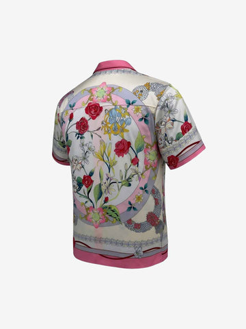 Baroque Floral Satin Camp Collar Boxy Shirt 