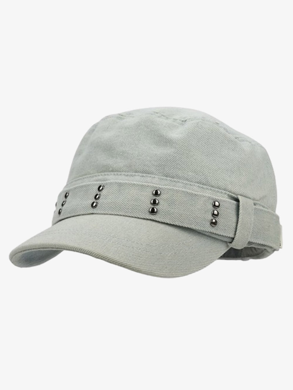 Distressed Stud Detail Cotton Flat Top Cap 