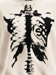 Vintage Skeleton Graphic Waffle Knit Sleeveless Vest 