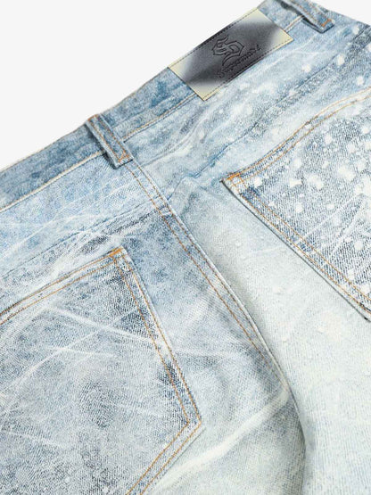 Vintage Washed Rhinestone Wide Leg Denim Jeans