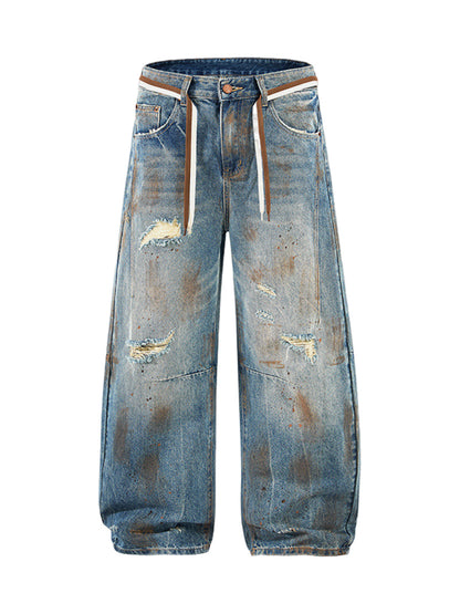 Retro Ink-Splashed Ripped Jeans 