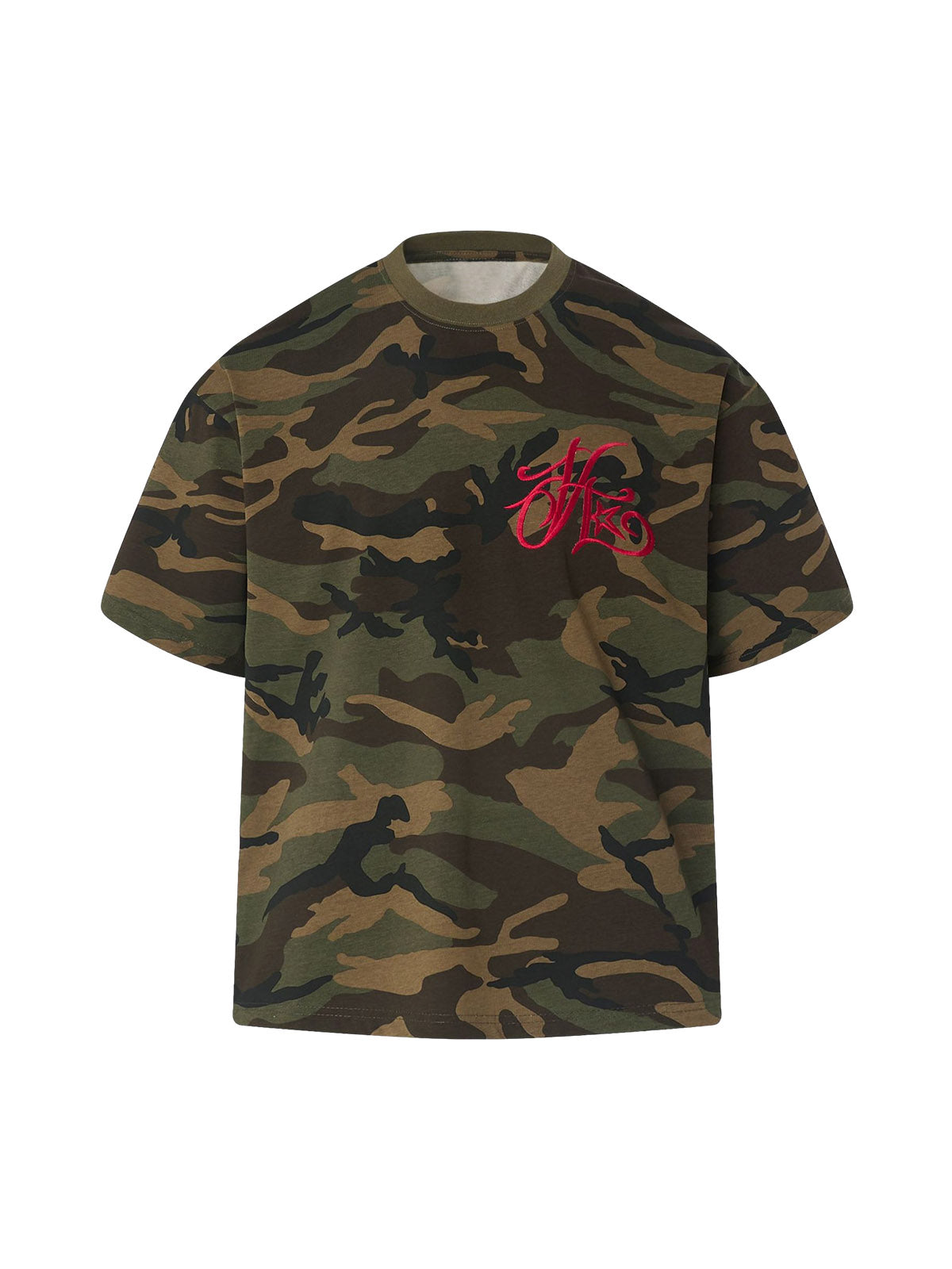 Camouflage Embroidered Letter T-shirt