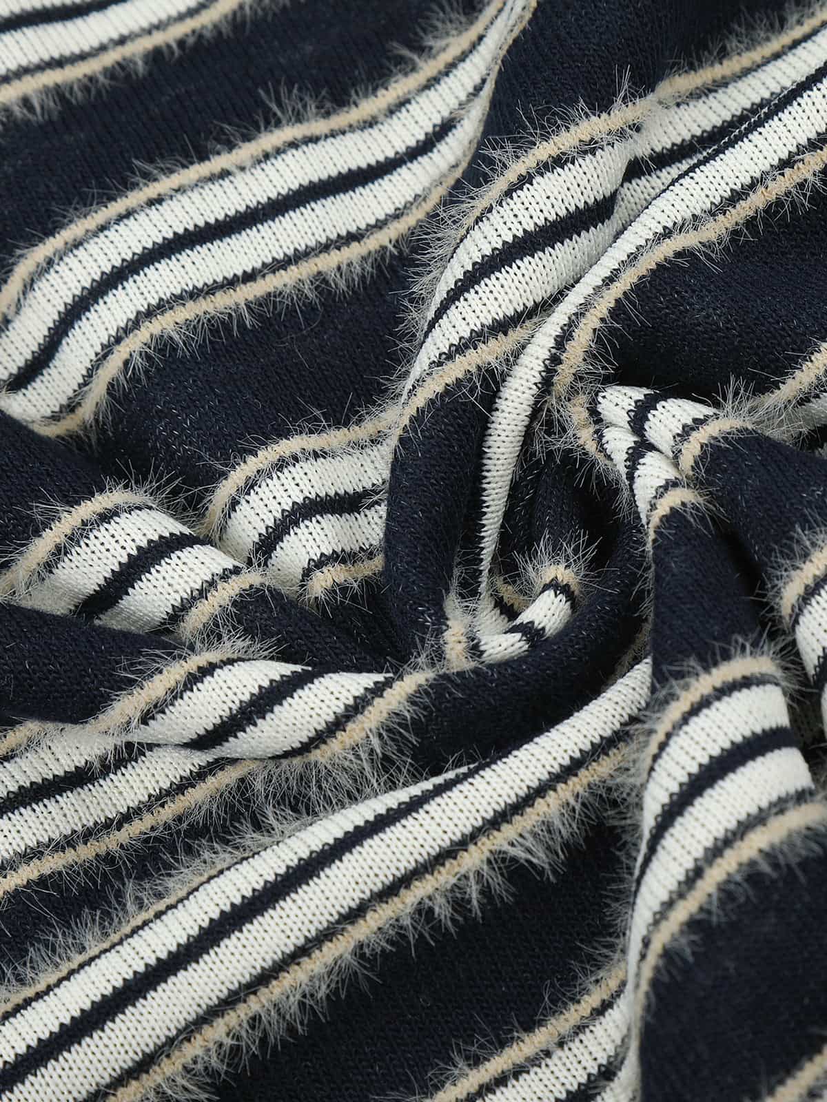 Striped Faux Fur Collar Long Sleeve Tee