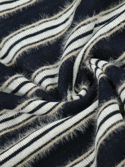 Striped Faux Fur Collar Long Sleeve Tee