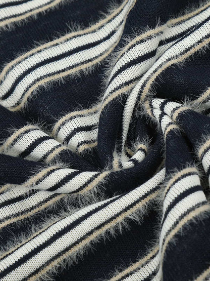 Striped Faux Fur Collar Long Sleeve Tee
