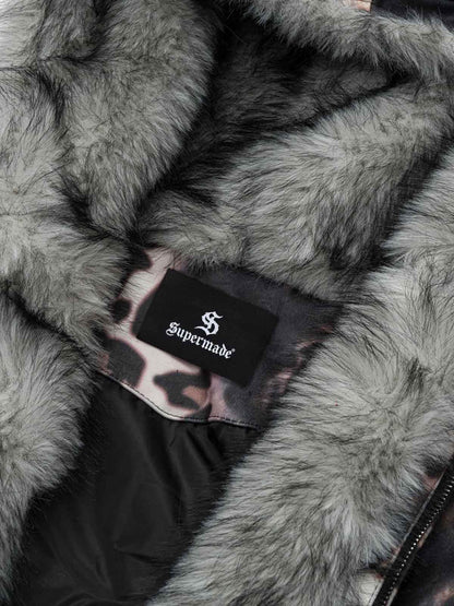 Leopard Print Hooded Bomber Jacket with Faux Fur Trim - Trendy and Stylish for All Seasons 