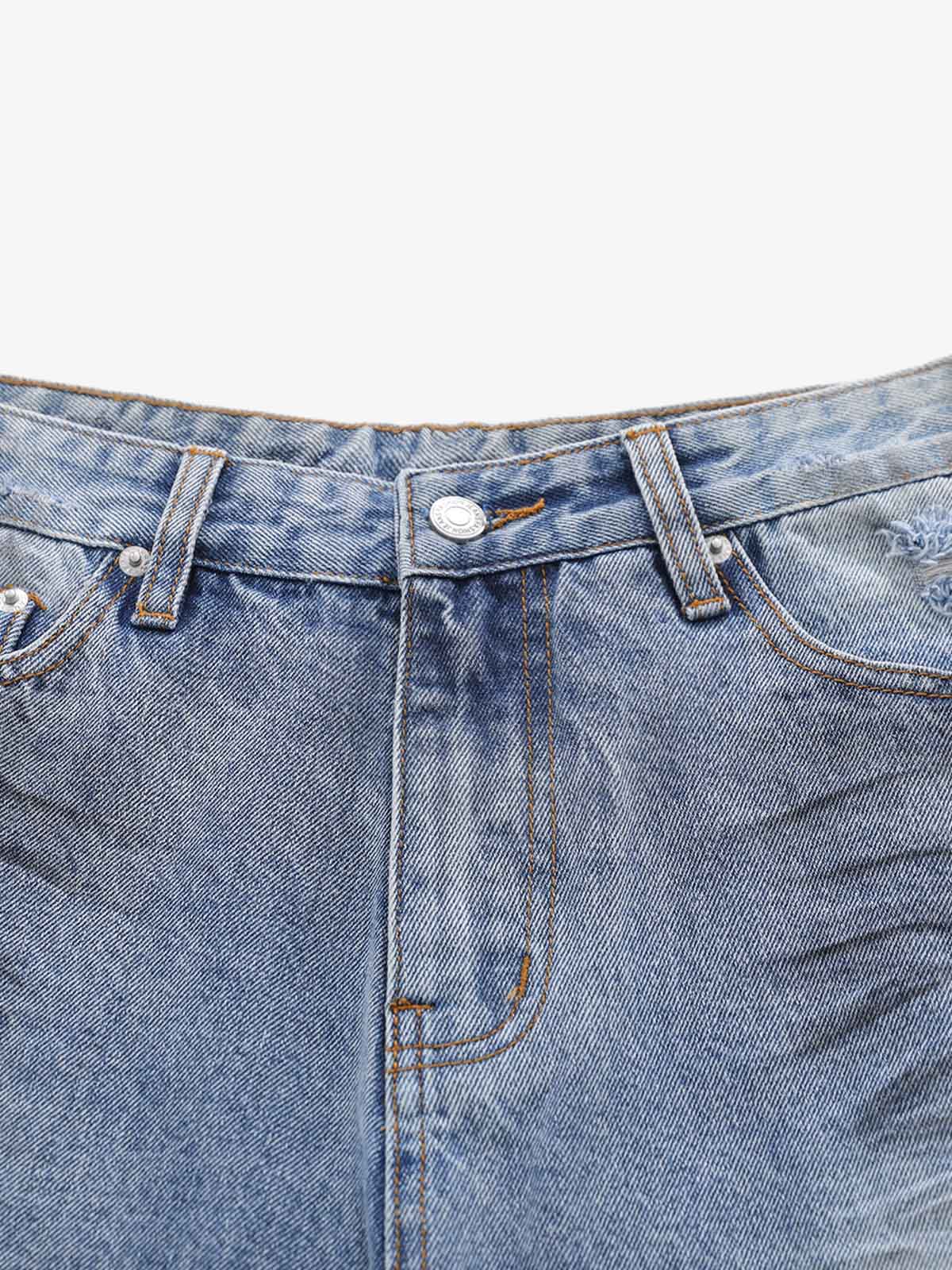 Distressed Wide-Leg Denim Shorts 