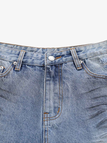 Distressed Wide-Leg Denim Shorts 