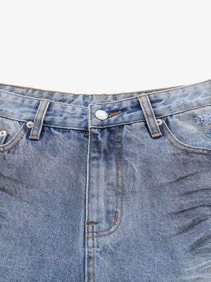 Distressed Wide-Leg Denim Shorts 