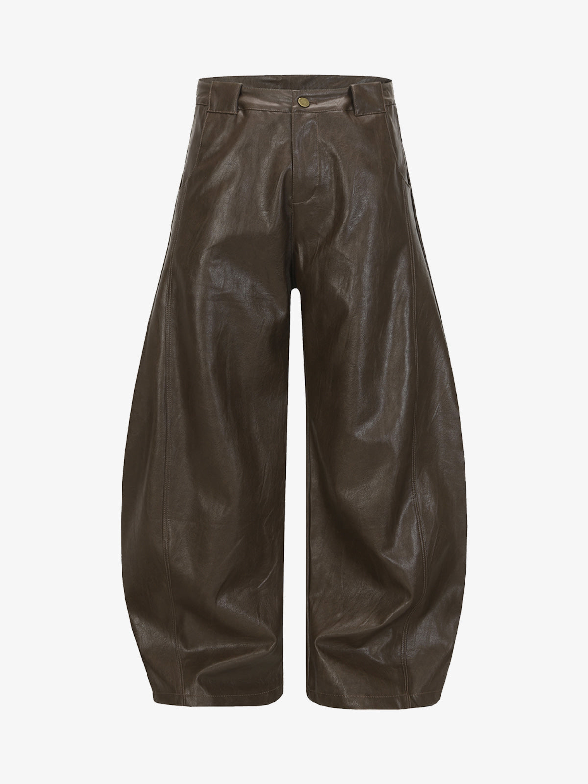 Vintage Pleated PU Leather Barrel Pants 
