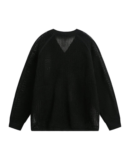 Vintage Ripped Long Sleeve Knitted Jersey V-Neck Sweater 
