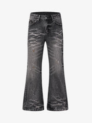 Whiskering Paint Splatter Bootcut Jeans