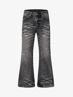 Whiskering Paint Splatter Bootcut Jeans