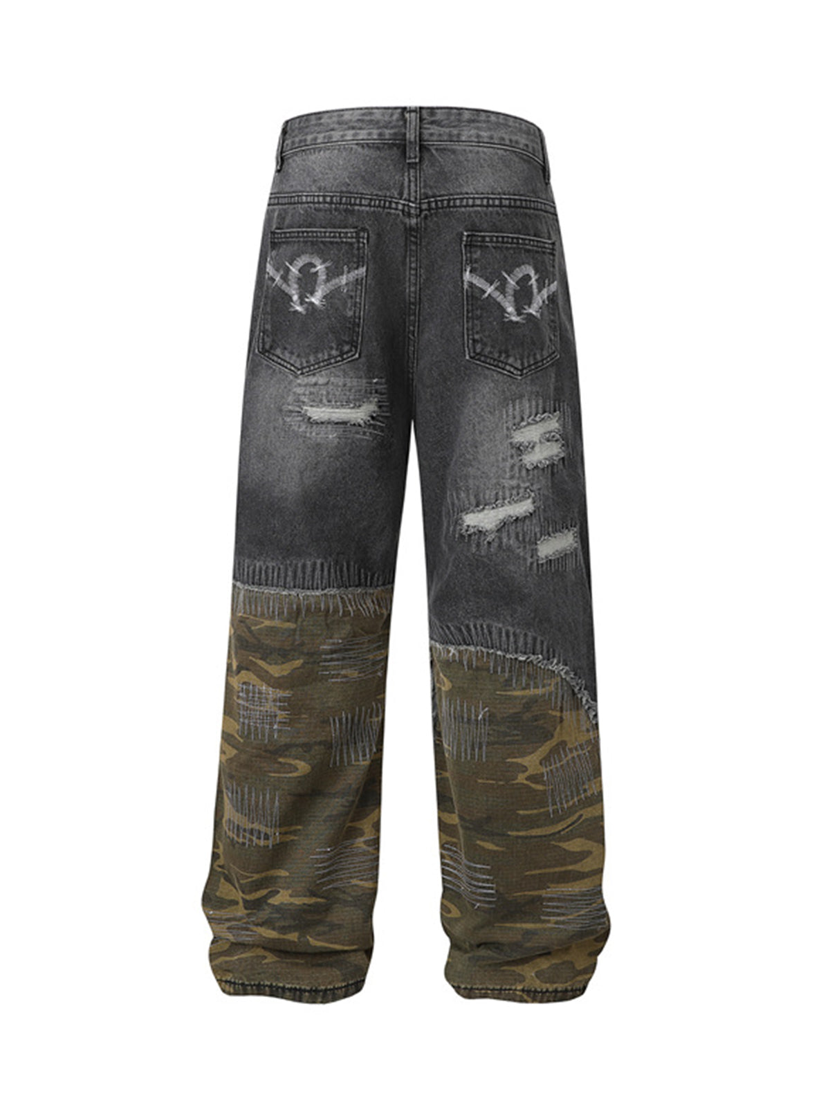 Distressed Camouflage Patchwork Jeans 