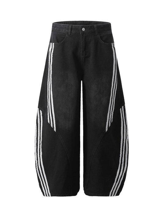 Striped Stitching Barrel Jeans