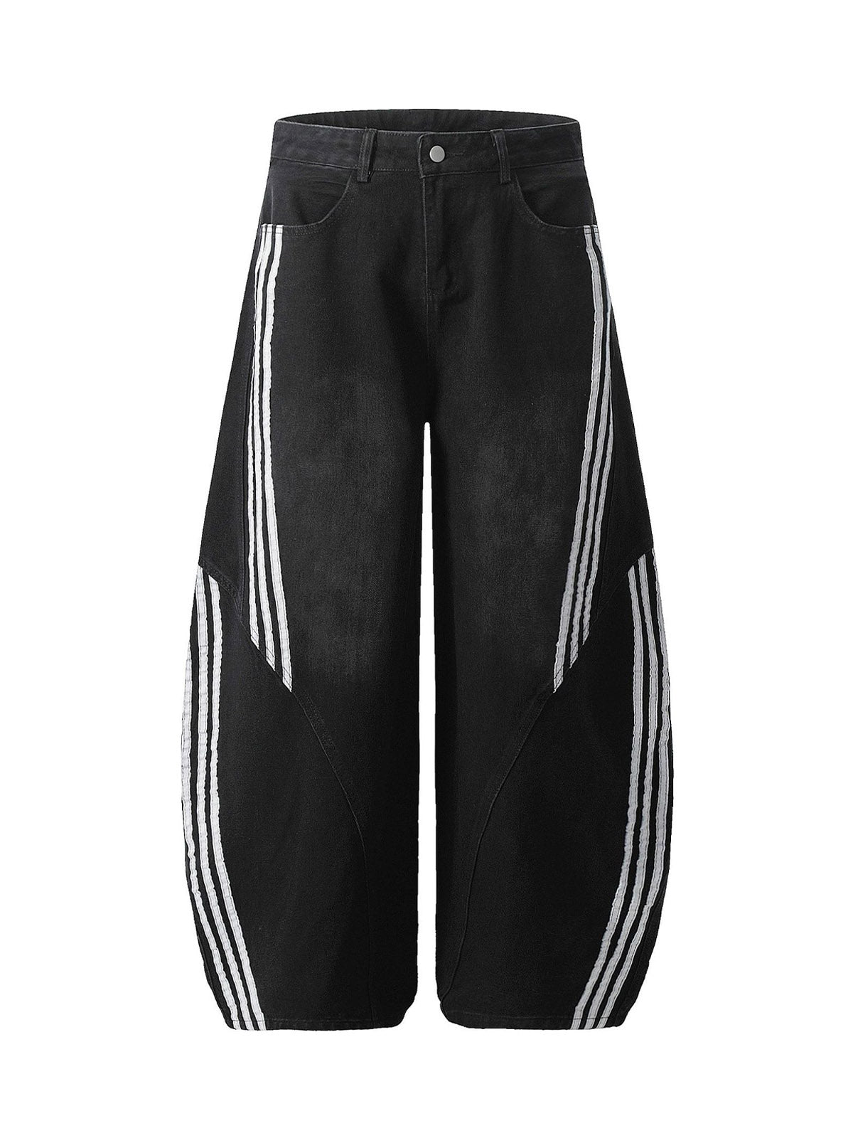 Striped Stitching Barrel Jeans