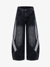 Denim Wide Leg Cropped Pants with White Stripe Design High Waist Fashion Trousers for Women 