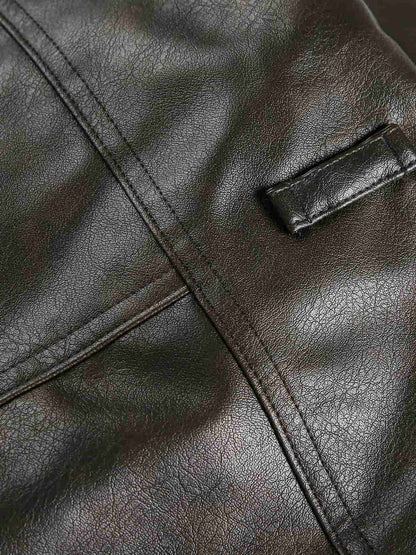 Thesupermade American Retro PU Leather Stand Collar Workwear Motorcycle Vest 