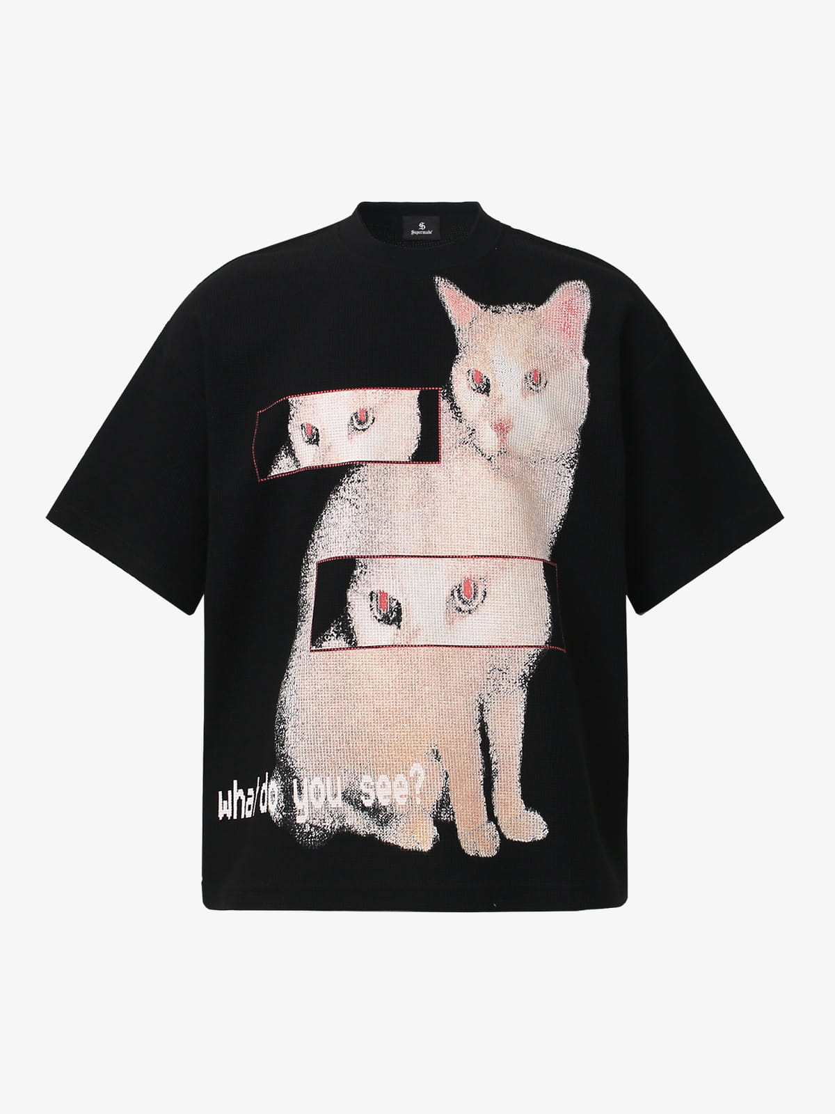 Cotton Oversized T-Shirt with Cat Graphic Print and Text Design 